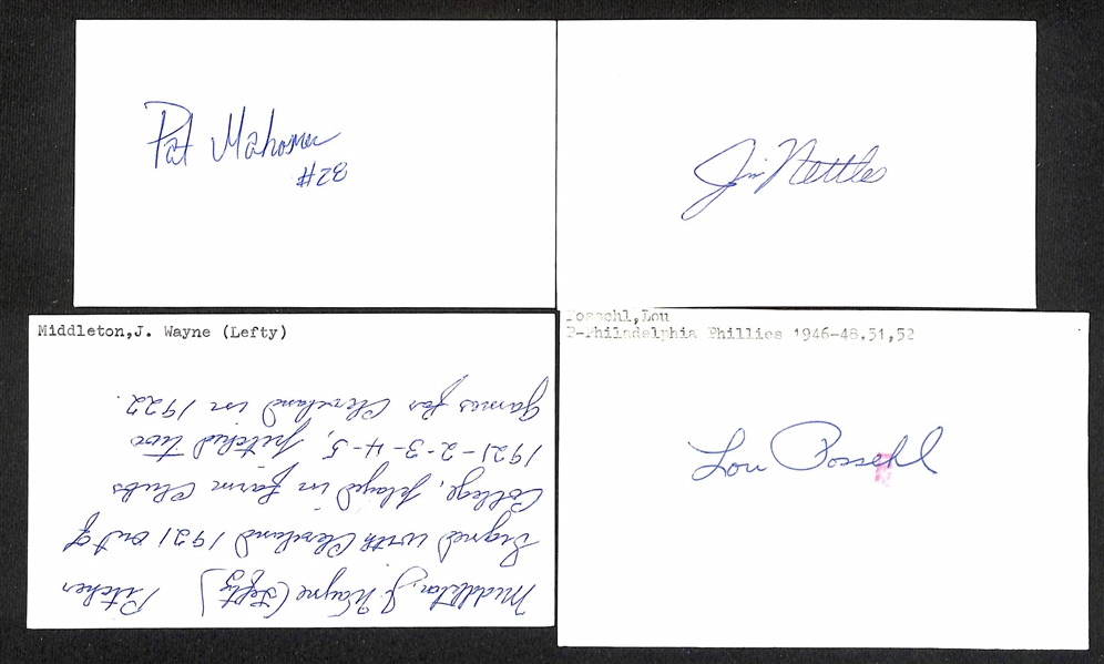 Lot of (175+) Signed Mostly Baseball Index Cards w. Charles Robertson, Jack Russell, Tony Cuccinello, Ray Martin, + (JSA Auction Letter)