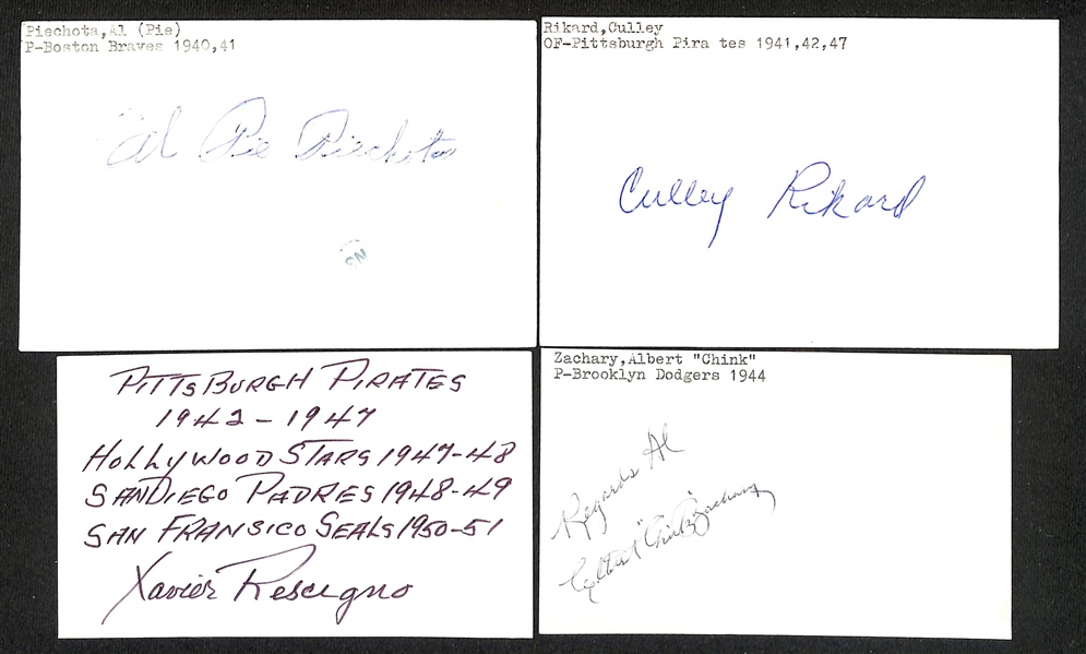 Lot of (175+) Signed Mostly Baseball Index Cards w. Charles Robertson, Jack Russell, Tony Cuccinello, Ray Martin, + (JSA Auction Letter)