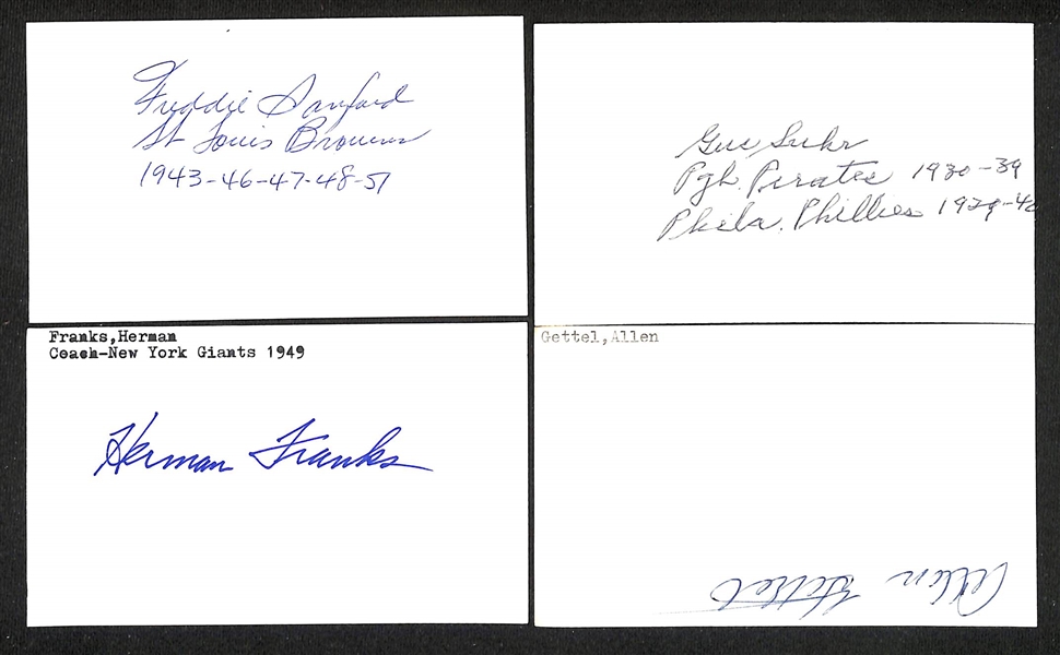 Lot of (175+) Signed Mostly Baseball Index Cards w. Charles Robertson, Jack Russell, Tony Cuccinello, Ray Martin, + (JSA Auction Letter)