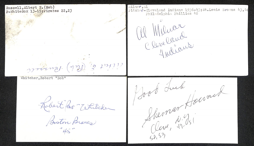 Lot of (125+) Signed Mostly Baseball Related Index Cards w. Albert Russell, Al Milnar, Robert Whitcher, +(JSA Auction Letter)