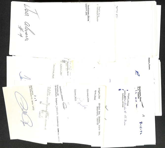 Lot of (300+) Signed Mostly Baseball Related Index Cards w. Pete Rose, Ray Poat, Ed Stevens, Floyd Baker, +(JSA Auction Letter)