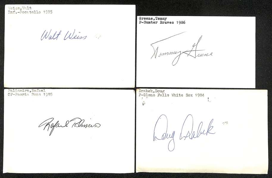 Lot of (600+) Signed Mostly Minor League Baseball Related Index Cards w. Vince Coleman, Edgar Martinez, Ken Lofton, Jeff Kent, Dean Palmer, +(JSA Auction Letter) 