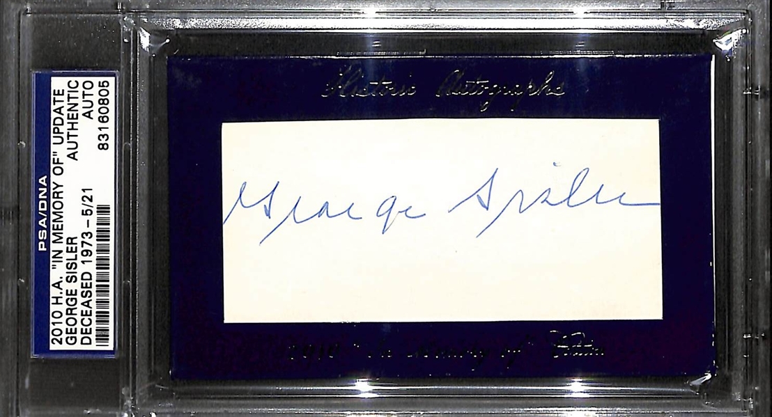 Lot of (3) Old Time Baseball Player Autographed Index Cards - Sisler, Babe Adams, Pepper Martin - PSA/DNA & JSA
