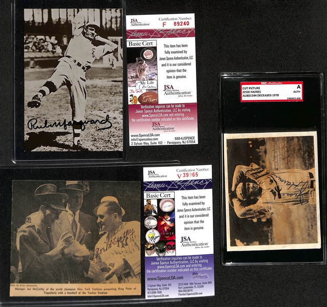 Lot of (3) Old Time Baseball Player Autographed Prints - Rube Marquard/Joe McCarthy/Jesse Haines - SGC Auth & JSA