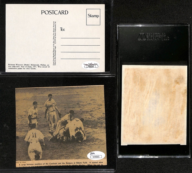 Lot of (3) Old Time Baseball Player Autographed Prints - Rube Marquard/Joe McCarthy/Jesse Haines - SGC Auth & JSA