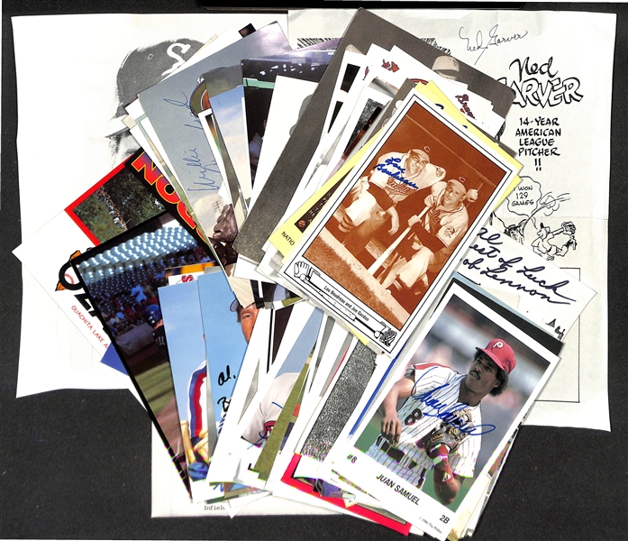 Lot of (150+) Signed Various Sized Baseball Related Pictures w. Lou Boudreau, Warren Spahn, +(JSA Auction Letter)
