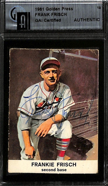Lot of (5) 1960s Fleer HOF Signed Cards w. Frisch, Ruffing, Grimes, Terry, Medwick - JSA Auction Letter