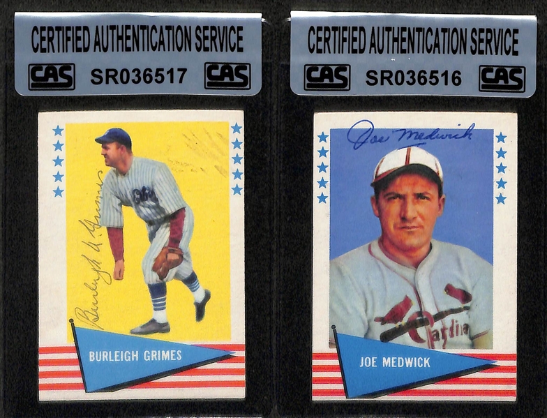 Lot of (5) 1960s Fleer HOF Signed Cards w. Frisch, Ruffing, Grimes, Terry, Medwick - JSA Auction Letter
