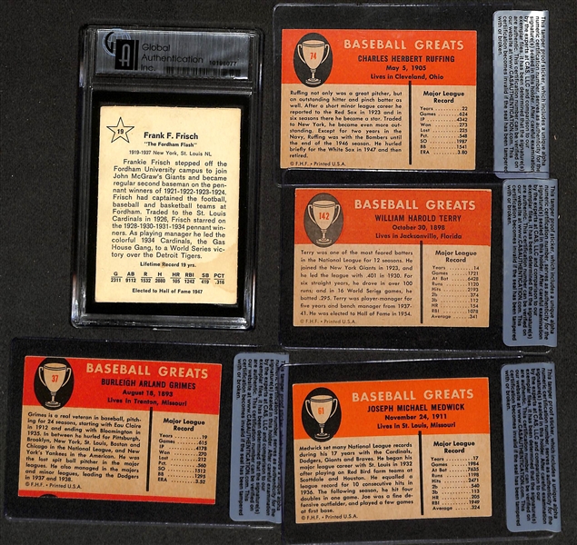 Lot of (5) 1960s Fleer HOF Signed Cards w. Frisch, Ruffing, Grimes, Terry, Medwick - JSA Auction Letter