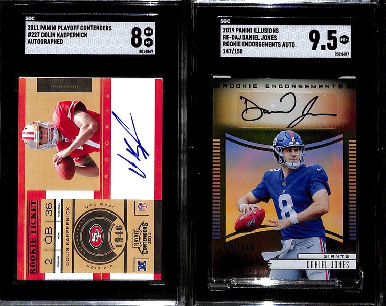 Lot of (6) Graded Quarterback Rookies inc. 2017 Player of the Day Patrick Mahomes (SGC 8), 2005 UD Rookie Premier Aaron Rodgers (SGC 9.5), 2018 Classics Lamar Jackson (SGC 9.5), +
