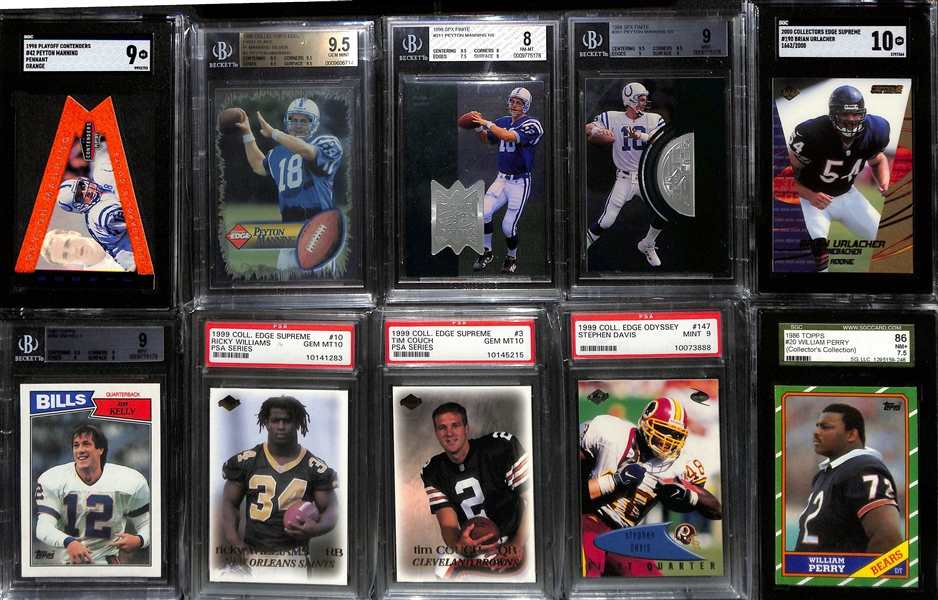 Lot of (10) Graded Football Cards inc. 1998 Contenders Peyton Manning Pennant Orange Rookie (SGC 9), 1998 Collectors Choice Peyton Manning First Place SIlver Rookie (BGS 9.5), +