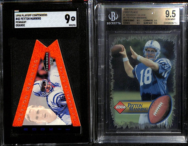 Lot of (10) Graded Football Cards inc. 1998 Contenders Peyton Manning Pennant Orange Rookie (SGC 9), 1998 Collectors Choice Peyton Manning First Place SIlver Rookie (BGS 9.5), +