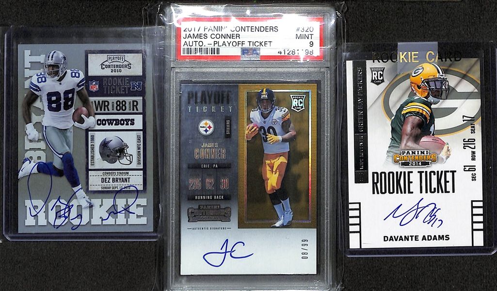 Lot of (31) Contenders Rookie Autographs inc. 2014 Davante Adams, 2017 James Conner Playoff Ticket (PSA 9) (#/99), 2010 Dez Bryant, +