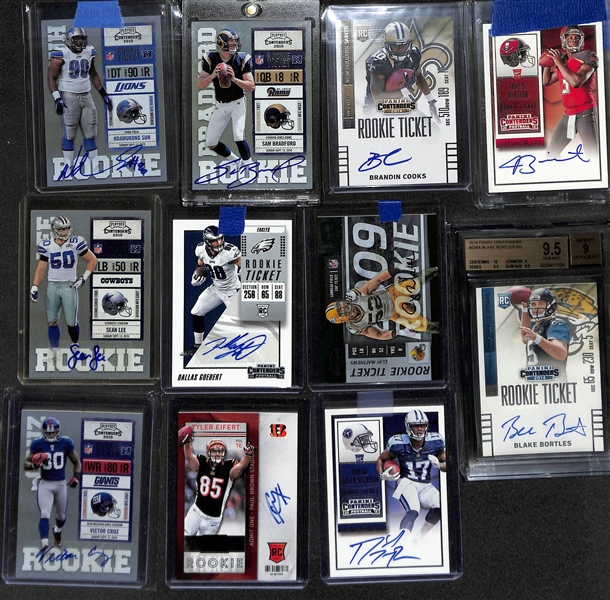 Lot of (31) Contenders Rookie Autographs inc. 2014 Davante Adams, 2017 James Conner Playoff Ticket (PSA 9) (#/99), 2010 Dez Bryant, +