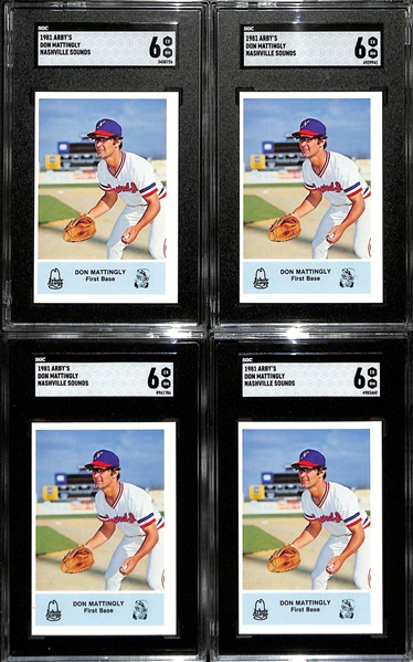 Lot of (4) SGC Grade 6 1981 Arby's Nashville Sounds Don Mattingly Rookie Cards 