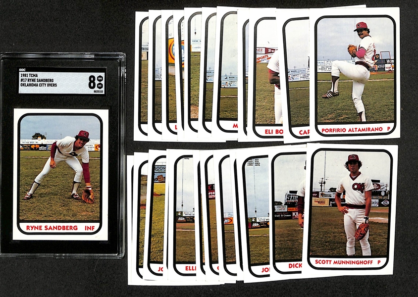 1981 TCMA Oklahoma City 89ers Near Complete Set w. Ryne Sandberg Rookie Graded SGC 8