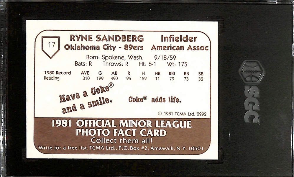 1981 TCMA Oklahoma City 89ers Near Complete Set w. Ryne Sandberg Rookie Graded SGC 8