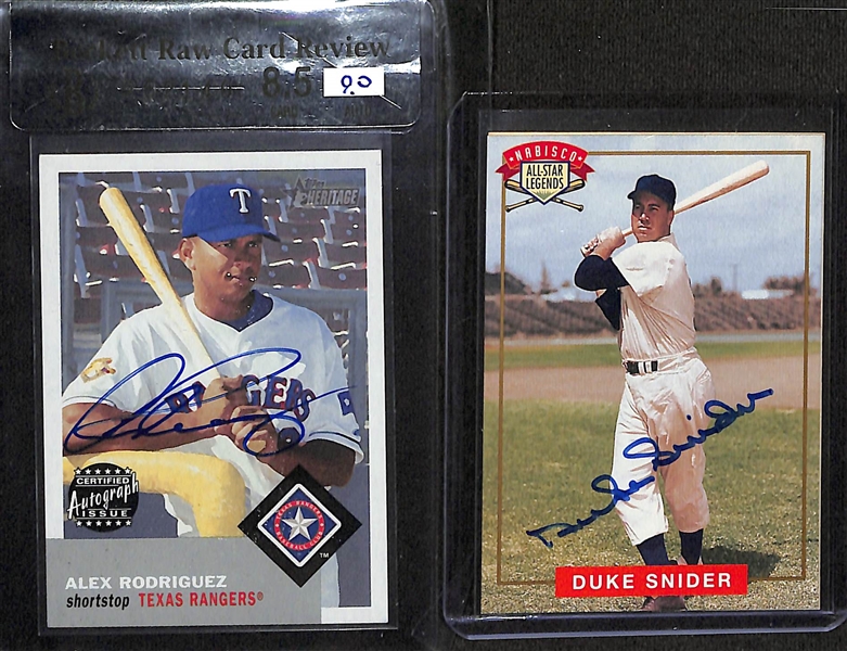 Lot of (10) Baseball Autograph Cards inc. 2002 Topps Heritage Alex Rodriguez (BGS RCR 8.5), 1994 Nabisco Legends Duke Snider, +