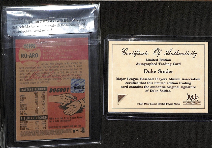 Lot of (10) Baseball Autograph Cards inc. 2002 Topps Heritage Alex Rodriguez (BGS RCR 8.5), 1994 Nabisco Legends Duke Snider, +