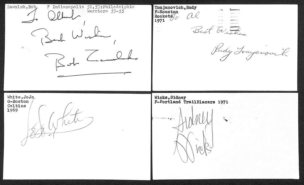 Lot of (40+) Signed Basketball Index/Photo Cards w. (4) Jerry West, Pat Riley, Elmer Ripley, + (JSA Auction Letter)
