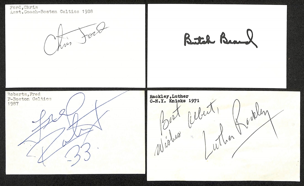 Lot of (40+) Signed Basketball Index/Photo Cards w. (4) Jerry West, Pat Riley, Elmer Ripley, + (JSA Auction Letter)