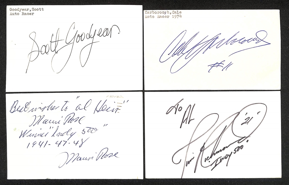 Lot of (60+) Signed Racing Index/Photo Cards w. Scott Goodyear, Cale Yarborough, A.J. Foyt, Jr., + (JSA Auction Letter)