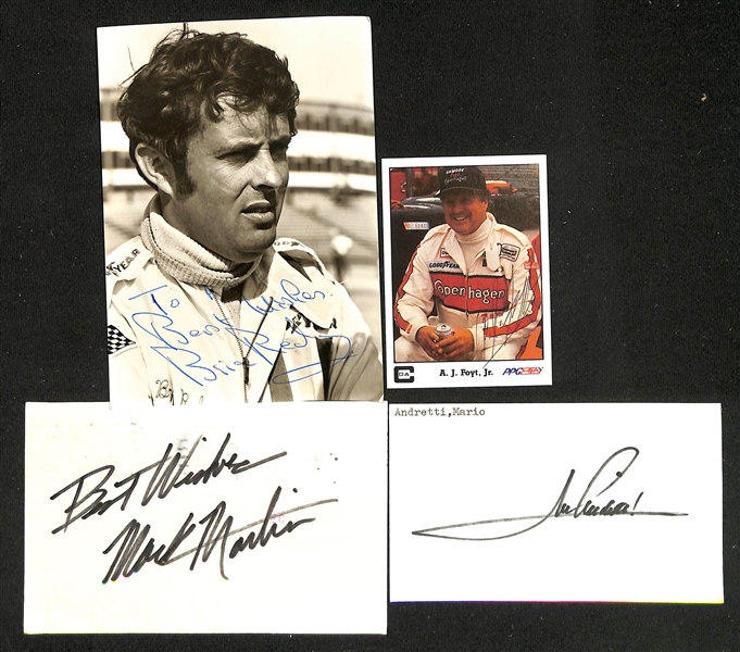Lot of (60+) Signed Racing Index/Photo Cards w. Scott Goodyear, Cale Yarborough, A.J. Foyt, Jr., + (JSA Auction Letter)