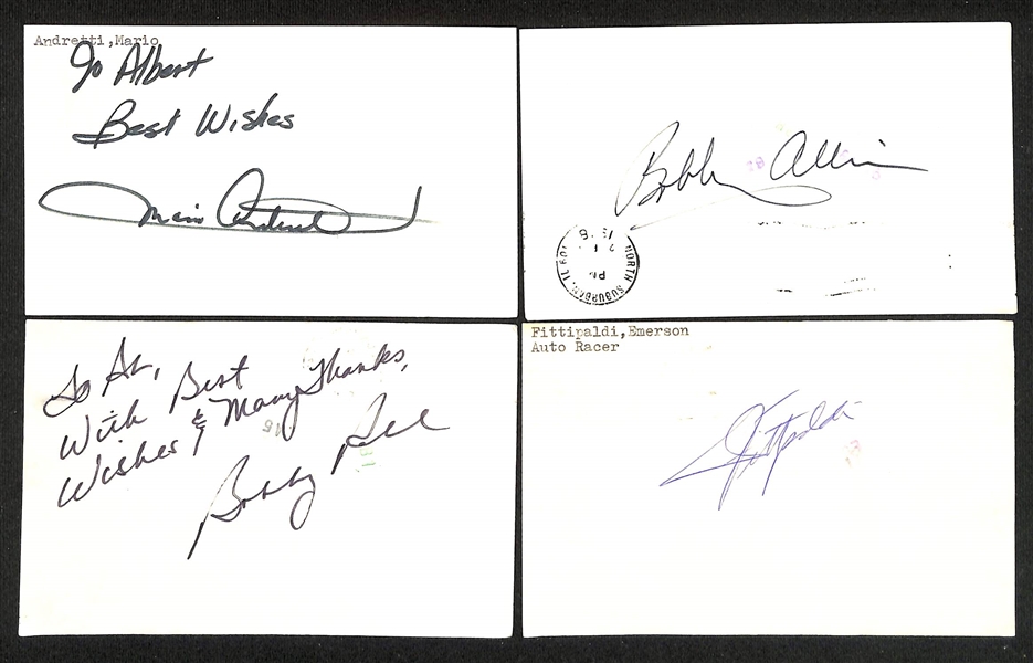 Lot of (60+) Signed Racing Index/Photo Cards w. Scott Goodyear, Cale Yarborough, A.J. Foyt, Jr., + (JSA Auction Letter)