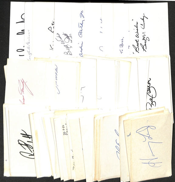 Lot of (200+) Signed Various Sports Index/Photo Cards w. Barney McCaskey, Eddie Mayo, Jack Russell, + (JSA Auction Letter)