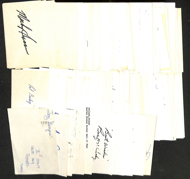 Lot of (200+) Signed Various Sports Index/Photo Cards w. Tony Gwynn (very early signature), Johnny Blanchard, Roland Massimino, Greg Olson, + (JSA Auction Letter)