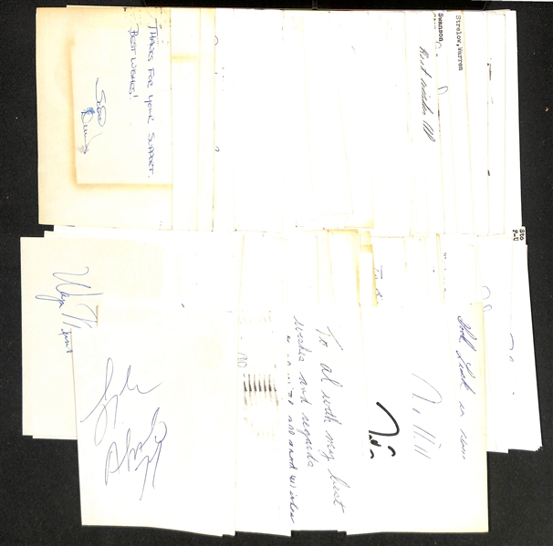 Lot of (160+) Signed Various Spots Index/Photo Cards w. Lyle Alzado, Bob Howsam, Marino Pieretti, Lee MacPhail, Joe Wood, + (JSA Auction Letter)