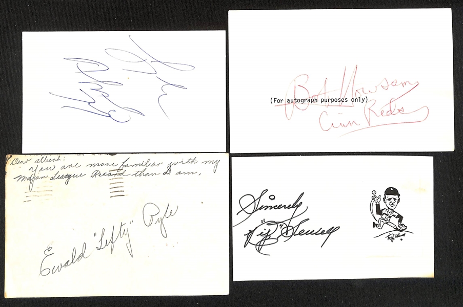 Lot of (160+) Signed Various Spots Index/Photo Cards w. Lyle Alzado, Bob Howsam, Marino Pieretti, Lee MacPhail, Joe Wood, + (JSA Auction Letter)