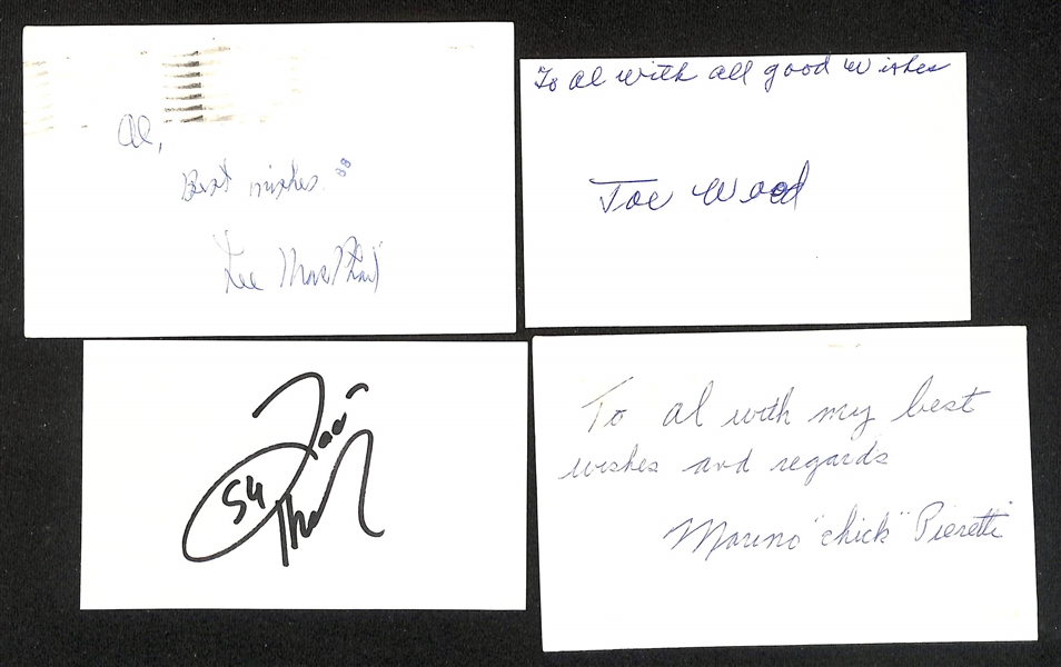Lot of (160+) Signed Various Spots Index/Photo Cards w. Lyle Alzado, Bob Howsam, Marino Pieretti, Lee MacPhail, Joe Wood, + (JSA Auction Letter)