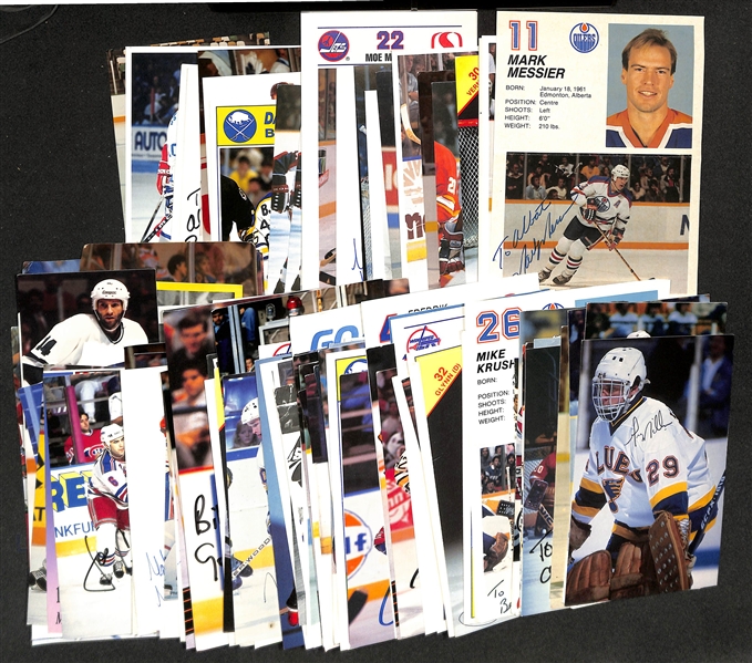 (150+) Signed Hockey Photos/Promo Cards w. Mark Messier, Chris Chelios, Bobby Hull, Brad Park, +(JSA Auction Letter)
