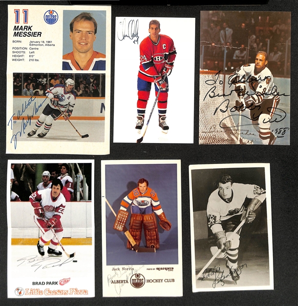 (150+) Signed Hockey Photos/Promo Cards w. Mark Messier, Chris Chelios, Bobby Hull, Brad Park, +(JSA Auction Letter)