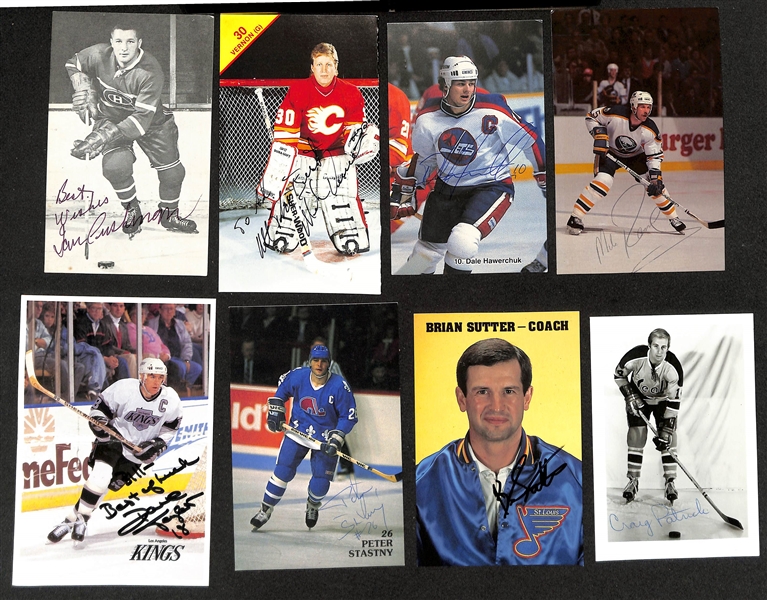 (150+) Signed Hockey Photos/Promo Cards w. Mark Messier, Chris Chelios, Bobby Hull, Brad Park, +(JSA Auction Letter)
