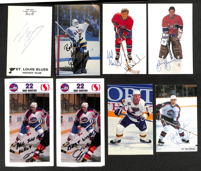 (150+) Signed Hockey Photos/Promo Cards w. Mark Messier, Chris Chelios, Bobby Hull, Brad Park, +(JSA Auction Letter)