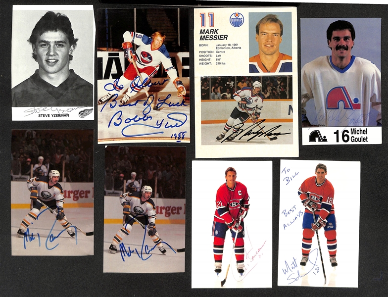 (125+) Signed Hockey Photos/Promo Cards w. Steve Yzerman, Bobby Hull, Mark Messier, Paul Coffey, +(JSA Auction Letter)