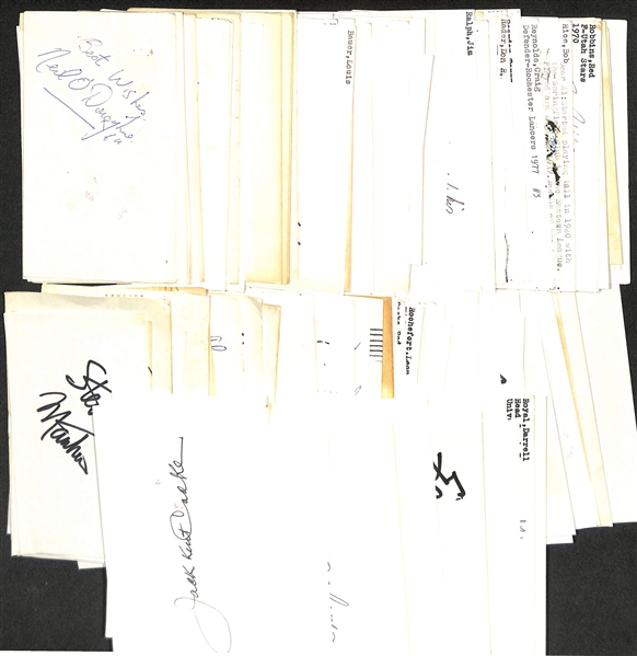 Lot of (300+) Signed Various Sports Index/Photo Cards w. Jack Kemp Cooke, Dan Kelly, Byron White, Murry Dickson, Harry Gumbert, Judy Johnson, + (JSA Auction Letter)