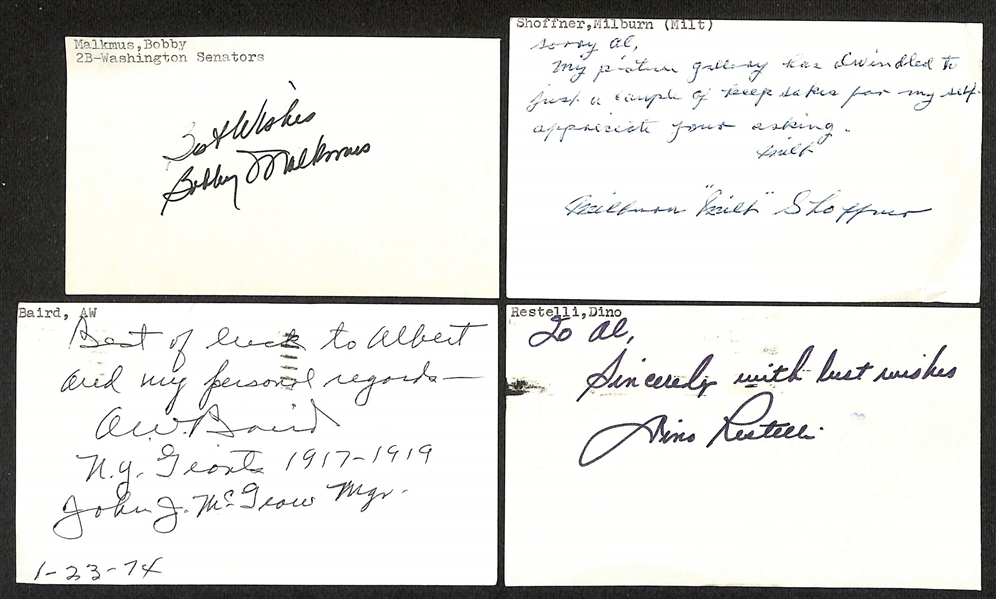 Lot of (170+) Signed Various Sports Index/Photo Cards w. Milburn Shoffner, Bobby Malkmus, Dino Restelli, + (JSA Auction Letter)