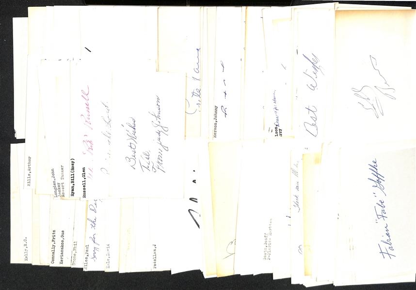 Lot of (175+) Signed Various Sports Index/Photo Cards w. Glen Russell, Judy Johnson, Vince DiMaggio, + (JSA Auction Letter)