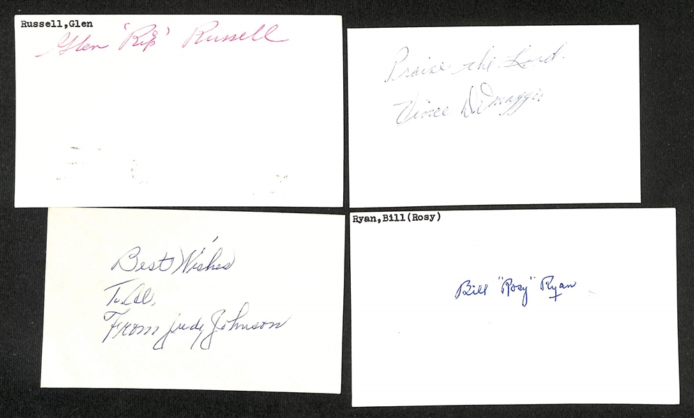 Lot of (175+) Signed Various Sports Index/Photo Cards w. Glen Russell, Judy Johnson, Vince DiMaggio, + (JSA Auction Letter)