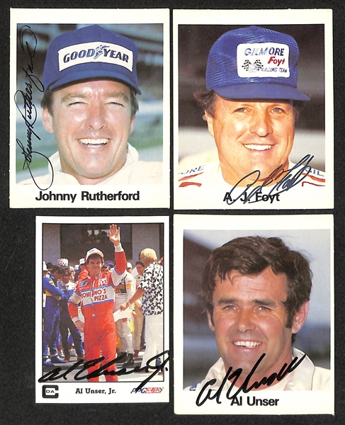 Lot of (75+) Signed Racing Index/Photo Cards w. Rick Mears, Mario Andretti, Jackie Stewart, + (JSA Auction Letter)
