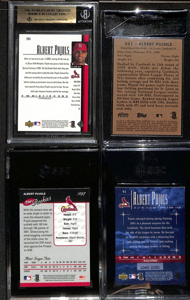Lot of (4) Graded 2001 Albert Pujols Rookie Cards- Upper Deck (BGS 9.5), Bowman Heritage (BGS RCR 9), Donruss Rookies (BGS 8.5), Upper Deck Evolution E-Prospects (SGC 7) (#/2250)