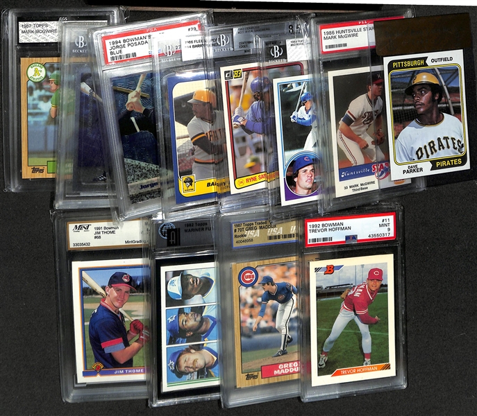 Lot of (12) Graded Baseball Rookie Cards inc. 1974 Topps Dave Parker (BGS RCR 8), 1986 Huntsville Stars Mark McGwire (PSA 9), 1983 Topps Ryne Sandberg (BGS 8), +