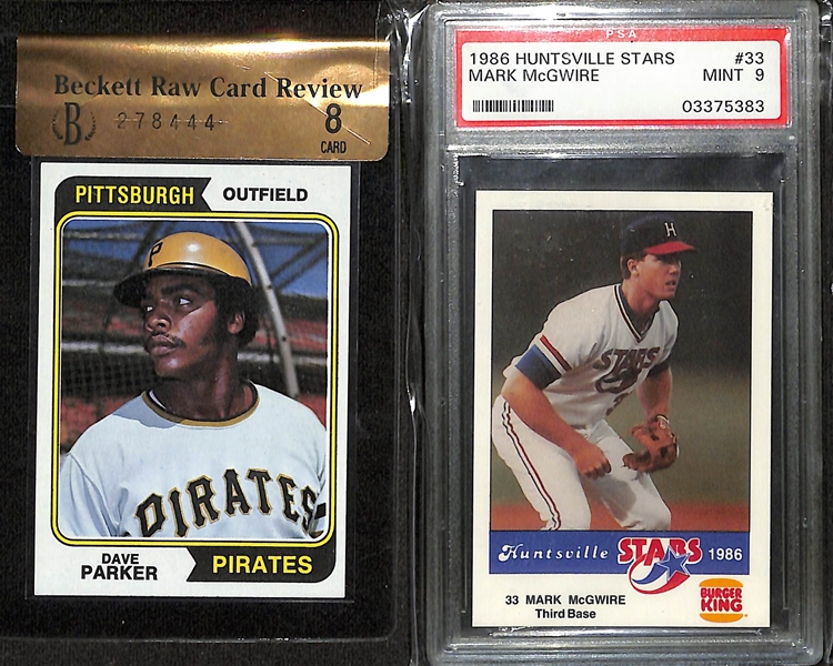 Lot of (12) Graded Baseball Rookie Cards inc. 1974 Topps Dave Parker (BGS RCR 8), 1986 Huntsville Stars Mark McGwire (PSA 9), 1983 Topps Ryne Sandberg (BGS 8), +