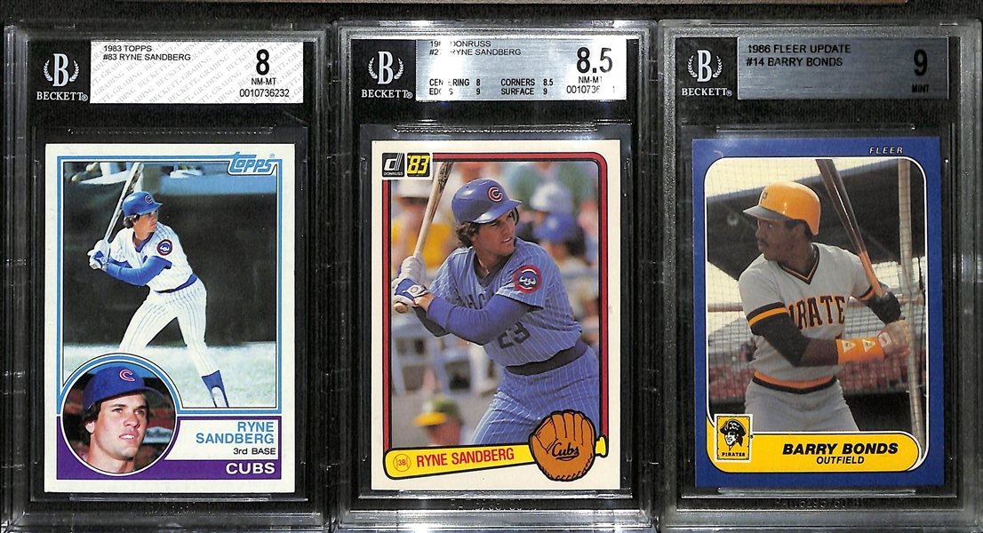 Lot of (12) Graded Baseball Rookie Cards inc. 1974 Topps Dave Parker (BGS RCR 8), 1986 Huntsville Stars Mark McGwire (PSA 9), 1983 Topps Ryne Sandberg (BGS 8), +