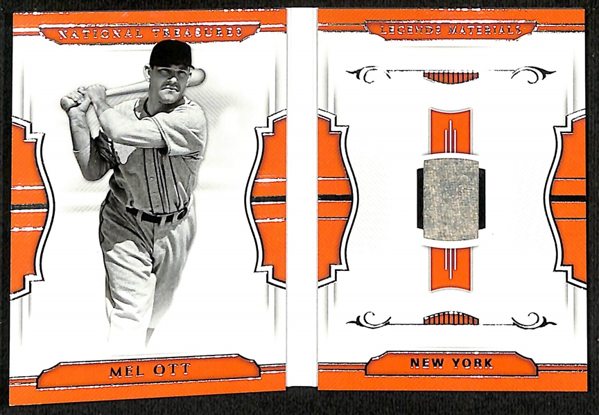 Lot of (11) Baseball Jersey Patch Cards inc. 2018 National Treasures Mel Ott (#/99), 2002 Donruss Original Jackie Robinson (BGS RCR 8) (#/25), 2003 Donruss Champions Roberto Clemente (BGS RCR 7.5)...