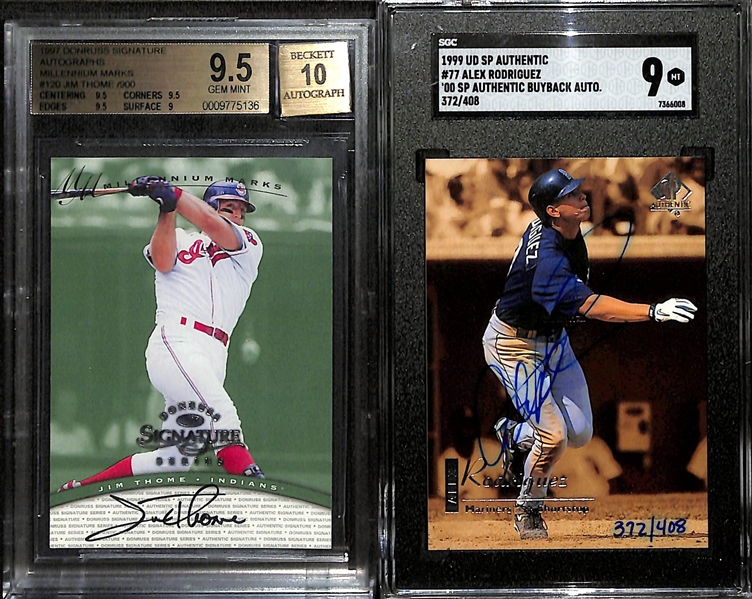 Lot of (10) Graded Baseball Autographs inc. 1997 Signature Series Jim Thome (BGS 9.5), 1999 SP Authentic Alez Rodriguez Buyback (BGS 9) (#/408), +