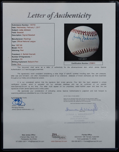 Judy Johnson Single-Signed Official National League Baseball - Full JSA Letter of Authenticity